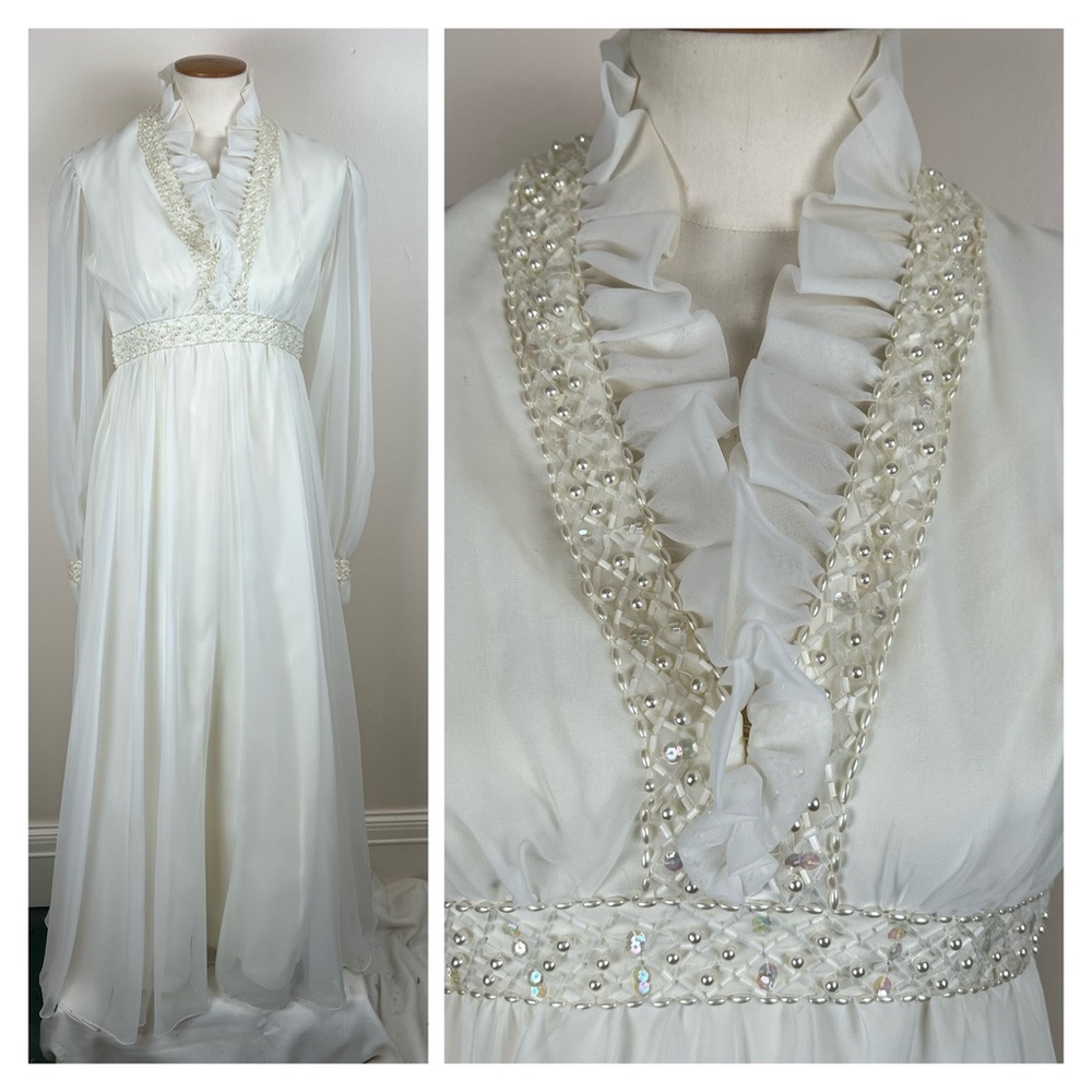 70s Boho Wedding Dress Maxi Dress Ruffle Front